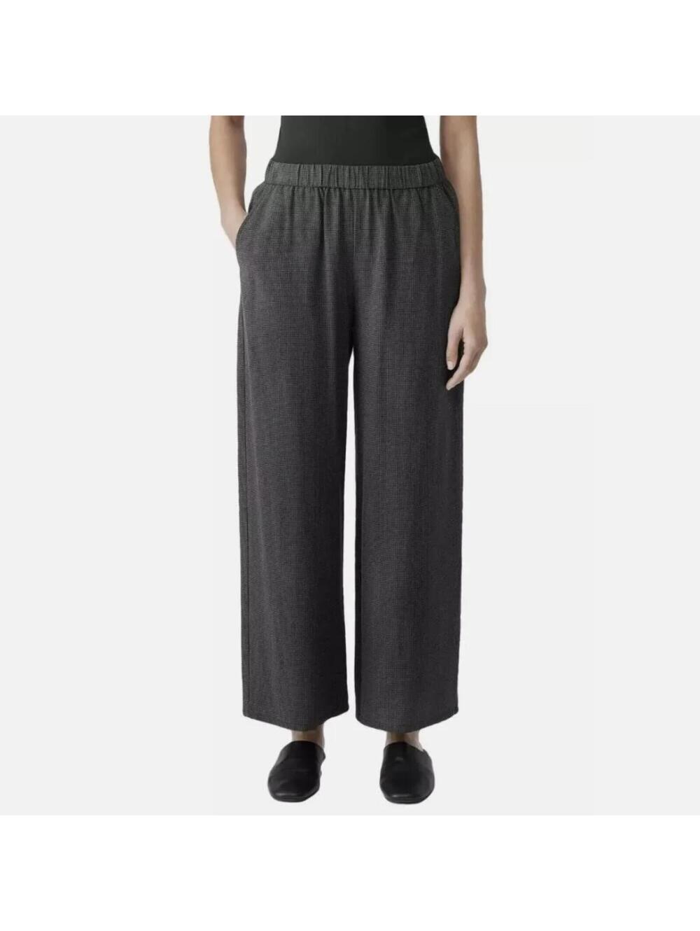 Eileen Fisher Mini Check Crepe Wide-Leg Pant - M